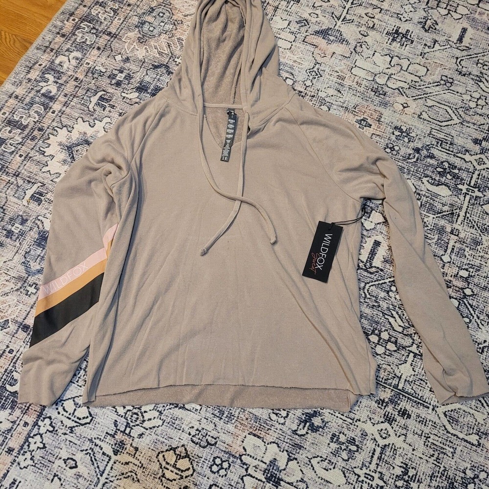 Wildfox Tan striped Hoodie Jogger Sweat hoodie Jogger Womens Sz L